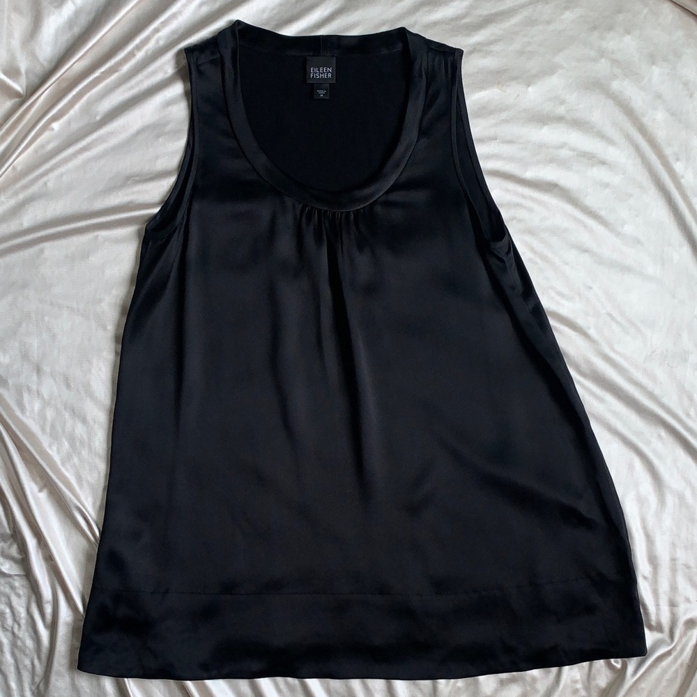 Eileen Fisher Black Silk Sleeveless Tunic Top | Mini Tunic Dress Size Medium